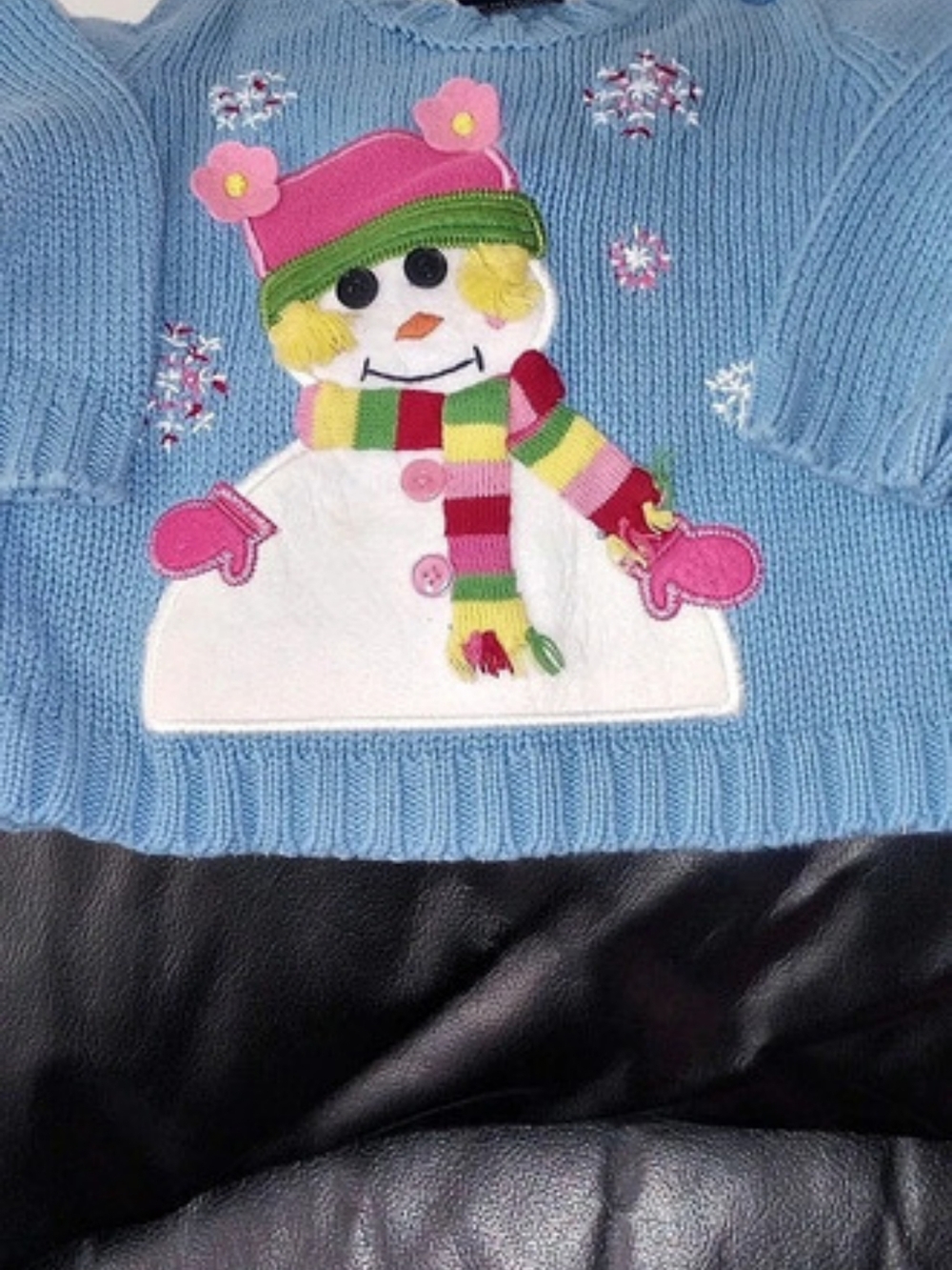 The Children's Place Snowman Sweater Blue & Pink Baby 12M